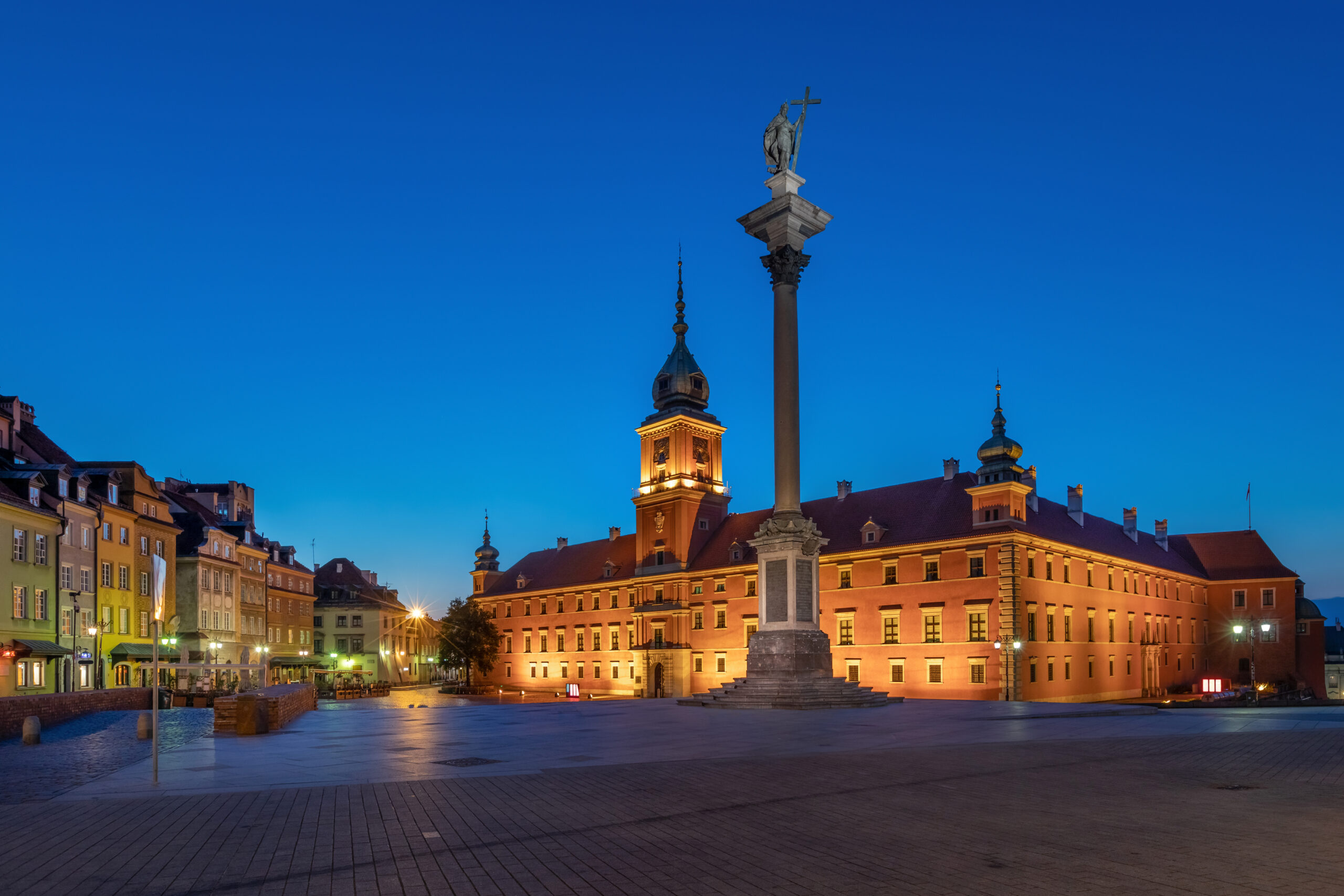 Warsaw, Poland. Square in front of The Royal Castle at dusk